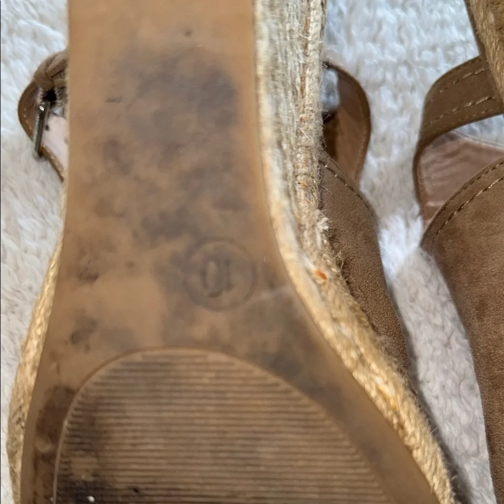 👡 Women’s Merona Peep Toe Espadrille Wedges – Taupe, Size 10